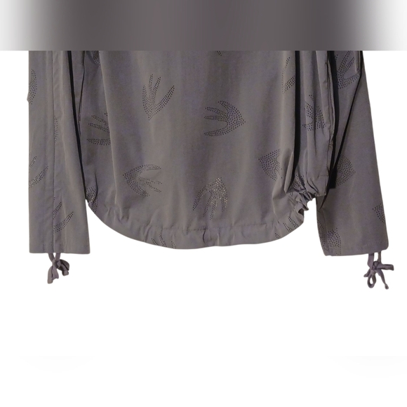 Nanette Lepore -Gray Zip-Up Jacket,Ruched Sleeves, Sparrow Design, Front Pockets - Picture 10 of 15